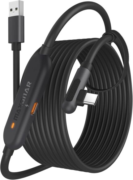 Maxonar [Next-Gen Chip VR Charging Link Cable 16FT Compatible with Meta Quest 3S/Quest 3/Oculus Quest 2/Pico 4 Accessories and PC/SteamVR, Awesome Gift-5Gbps USB 3.0 to USB C Cable-Black