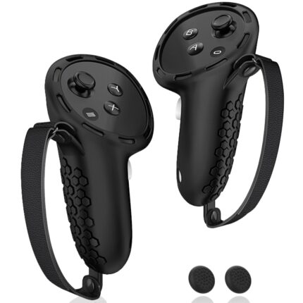 Controller Grip for Oculus Meta Quest 3S Oculus Quest 3 VR Accessories Grips Cover for VR Touch Controllers Straps Silicone Covers Protector with Non-Slip Thumbstick Covers 1Pair Black
